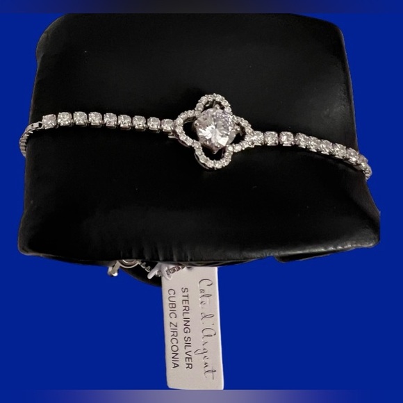 New Cote D’ Argent  Sterling Silver CZ Adjustable 4 Leaf  Bracelet - Picture 7 of 16